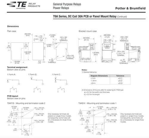 Vista 5 de TE Potter & Brumfield (1-1419104-7) T9AS1D22-12 (paquete de 2) relé 30A 240VCA 30 amperios 240 voltios, SPST NO