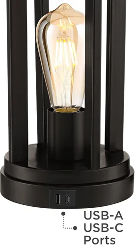 Vista 10 de 360 Lighting Marcel - Juego de 2 lámparas de mesa industriales modernas de 24 1/4 pulgadas de alto, con puertos USB, carga A+C, luz nocturna LED