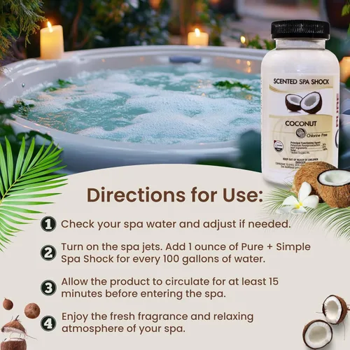 Vista 6 de Coconut Aromatherapy Spa Shock para jacuzzis y spas Tratamiento de choque oxidante sin cloro para jacuzzis Compatible con tabletas de bromo