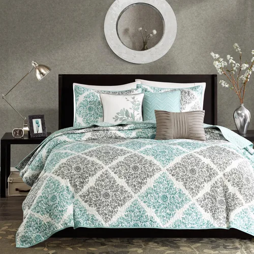 Madison Park Claire - Edredón de diseño moderno, para todas las estaciones, cubrecama transpirable, juego de ropa de cama ligero, fundas a juego,