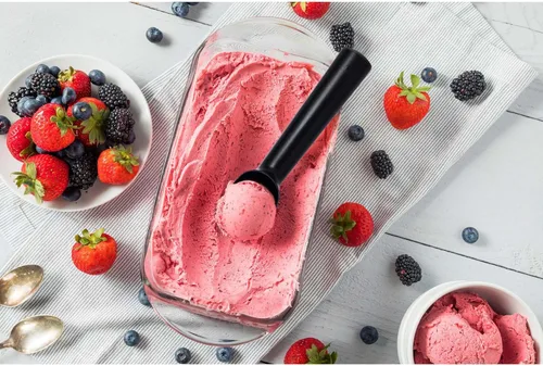 Vista 4 de HIC Kitchen Cuchara de helado anticongelante antiadherente, mango de descongelación no tóxico de fácil liberación, para postres congelados, juego