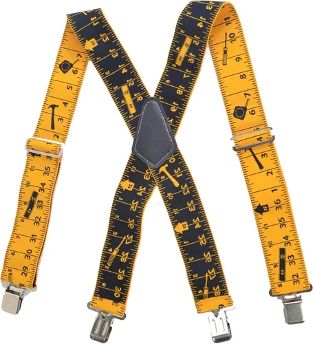 Vista 5 de AISENIN Tape Measure Suspenders for Men 2 Wide X-Back Work Suspenders Elastic Adjustable
