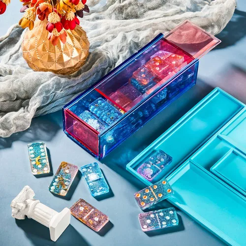 Vista 7 de Dominoes Storage Box Resin Mold Domino Box Jewelry Storage Case Mold Slide Holder Silicone Case Epoxy Resin Casting for DIY Jewelry Home Decoration