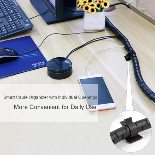 Vista 5 de Paquete económico de fundas negras para organización de cables de computadora, gran cubierta de cable de 1.1 pulgadas a prueba de mascotas