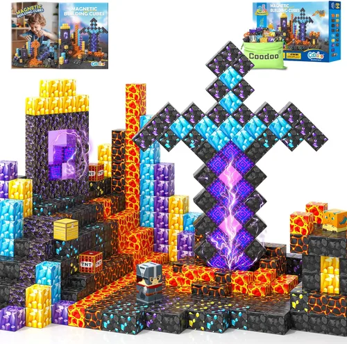 Vista 9 de Bloques magnéticos – Build Mine Magnet World Magic Portal Set, azulejos magnéticos, bloques de construcción, juguete STEM sensorial al aire libre
