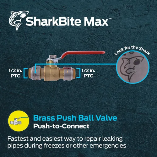 Vista 2 de SharkBite Válvula de bola máxima de 3/4 de pulgada con ventilación de drenaje y soporte de montaje, montaje de plomería de latón para conectar, tubo