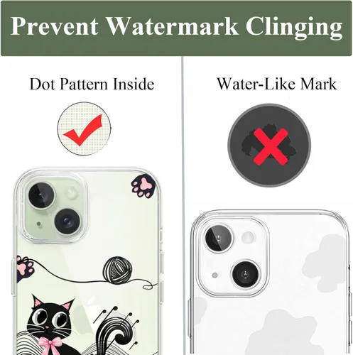 Vista 8 de Unov Case for iPhone 15 Case Clear with Design Embossed Cherry Pattern Soft TPU Bumper Slim Protective 6.1 Inch (Black Cat)