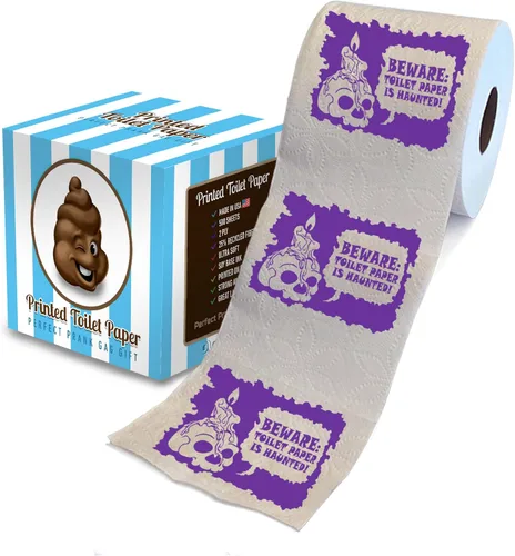 Vista 22 de Printed TP Papel higiénico impreso con texto en inglés "Happy Halloween", rollo de papel higiénico aterrador para sorpresa, broma, divertido regalo