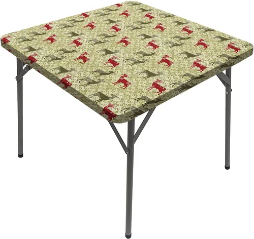 Vista 25 de Mantel de Navidad con bordes elásticos, diseño de pájaro y muñeco de nieve, lavable, a prueba de derrames, se adapta a mesas de 28 x 28 pulgadas