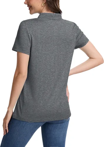 Vista 2 de MAGCOMSEN Camisas polo de manga corta para mujer, de secado rápido, camisetas de golf con cuello para trabajo, casual, 4 botones