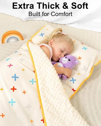 Vista 2 de Primlect Tapete grueso para siesta con almohada extraíble y manta de minky, saco de dormir extra grande de 55 x 35 pulgadas, lavable, enrollable