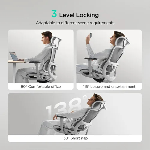 Vista 11 de Hbada E2 Silla de oficina ergonómica, silla de oficina de malla grande y alta con soporte lumbar dinámico de 6 vías, reposabrazos ajustables 3D