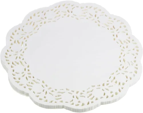 Vista 7 de LJY 120 piezas de papel redondo de encaje blanco para decoración de tartas de boda, vajilla (7.5 pulgadas)