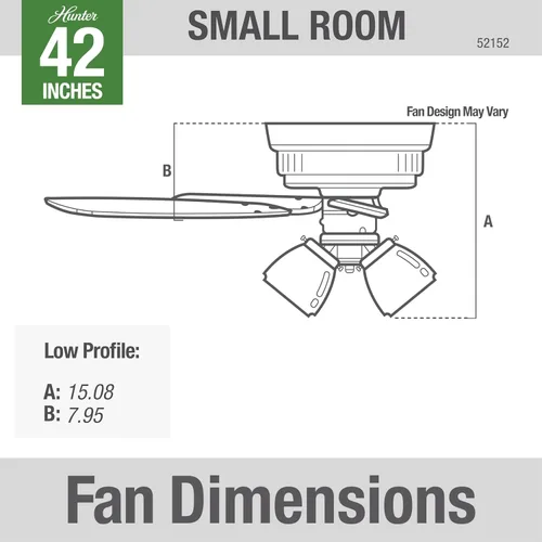 Vista 6 de Hunter - Ventilador de techo para interiores de 42 pulgadas con luces LED y cadena de tracción - Ventilador de techo de bajo perfil de montaje