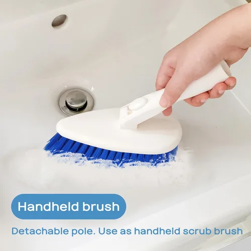 Vista 5 de Qaestfy - Cepillo de limpieza de ducha y baño con mango ajustable de 51 pulgadas, juego de limpieza para tina, baldosas, cepillo de limpieza