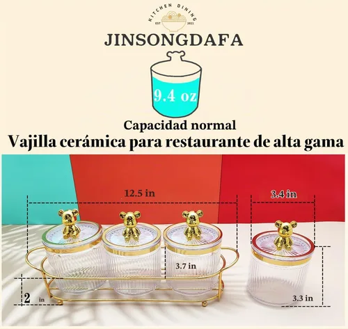Vista 2 de Bandeja metálica y tanque extraíble con tapa, tarro de galletas y condimentos, color blanco Bandeja de oso pequeño blanco de 3 rejillas