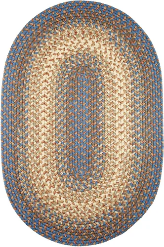 Super Area Rugs Alfombra trenzada ovalada de 2 x 3 pies, color azul y crema, alfombra decorativa primitiva Hartford, para interiores y exteriores,
