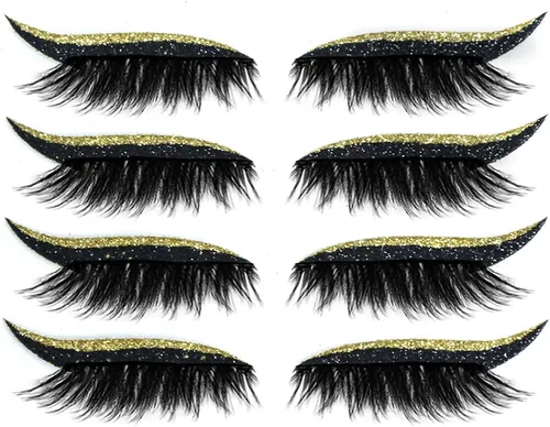 Vista 7 de Calcomanías reutilizables para pestañas, color negro, 4 pares, fácil aplicación rápida, impermeable, de larga duración, natural y ligero
