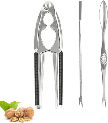 Nut Crackers - Galletas de nuez de alta resistencia con 2 tenedores/púas de acero inoxidable para mariscos, cascanueces con mango antideslizante