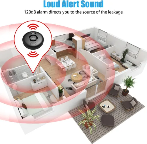 Vista 5 de Paquete de 5 detectores de alarma de fugas de agua negra, sensor de agua de alerta de 120 dB, impermeable IP66, alerta sensible de fugas y goteo