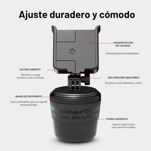 Vista 3 de WeatherTech CupFone, Soporte universal para teléfono con portavasos para automóviles – Ajuste seguro y ajustable con acceso abierto para cargar