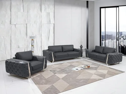 Vista 122 de Blackjack Furniture Reggio Collection - Sofás de cuero italiano de grano completo para sala de estar con marco de madera brasileña y acero Blanco