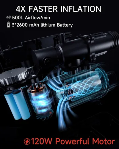 Vista 6 de RABBITXOCO Paddle Board Pump 10 Pump Modes SUP Air Pump 500L Airflow/min Tire Inflator Portable Air Compressor 4X Speeds Electric Air Pump Suitable