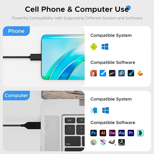 Vista 5 de Tableta de dibujo gráfico, tabletas grandes de 10 x 6 pulgadas con lápiz de nivel 8192 para PC y computadora, 12 teclas de acceso rápido