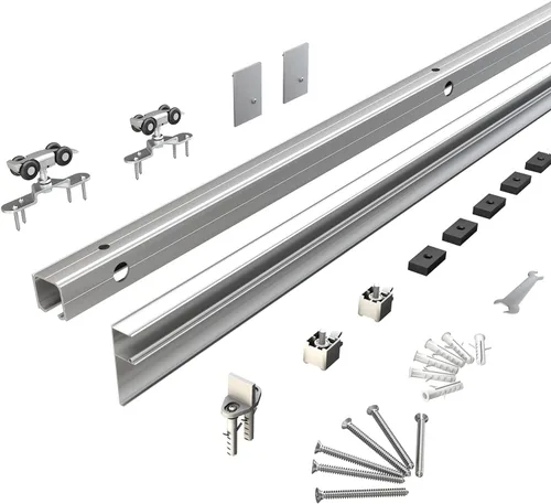 Vista 10 de JUBEST Kit de Herraje para Puerta de Granero de 6 Pies, Herraje de Caja de Aleación de Aluminio, Riel de Puerta Corredera de Baja Altura para Puerta