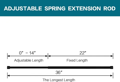 Vista 5 de Paquete de 2 barras de tensión ovaladas de resorte de tensión ajustables de 22 a 36 pulgadas, pequeñas barras de tensión negras, sin perforación