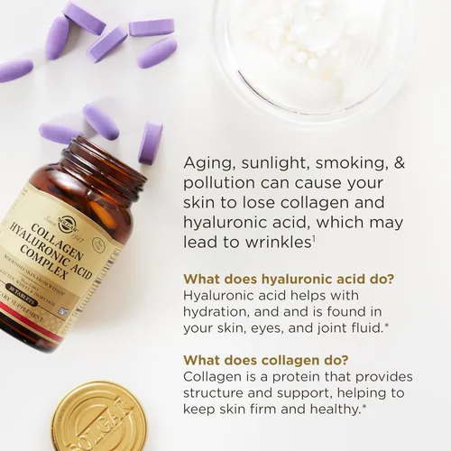 Vista 5 de Solgar Complejo de Colágeno y Ácido Hialurónico, 30 Tabletas - Colágeno Hidrolizado Tipo 2 - Ayuda con las líneas finas y arrugas - Aumenta