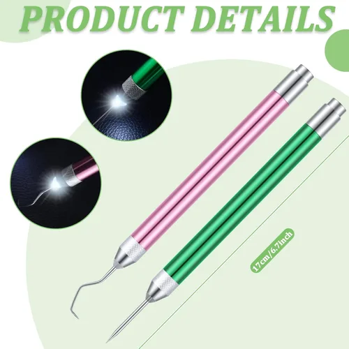 Vista 3 de Therwen 2 piezas herramientas de deshierbe LED para vinilo con gancho de alfiler con luz, bolígrafo de deshierbe iluminado para quitar vinilos