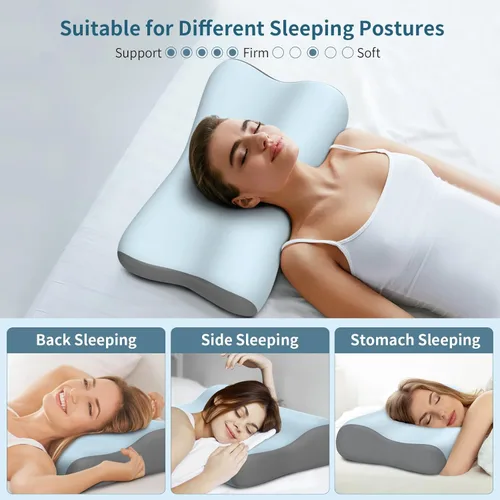 Vista 6 de Almohada cervical para el cuello, almohadas de espuma viscoelástica de contorno para aliviar el dolor de cuello, almohada ergonómica para dormir