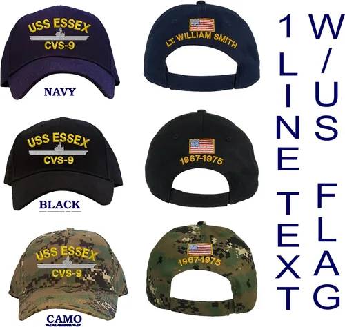 Vista 5 de Gorra de béisbol bordada personalizada USS Essex CVS-9 azul marino, marino