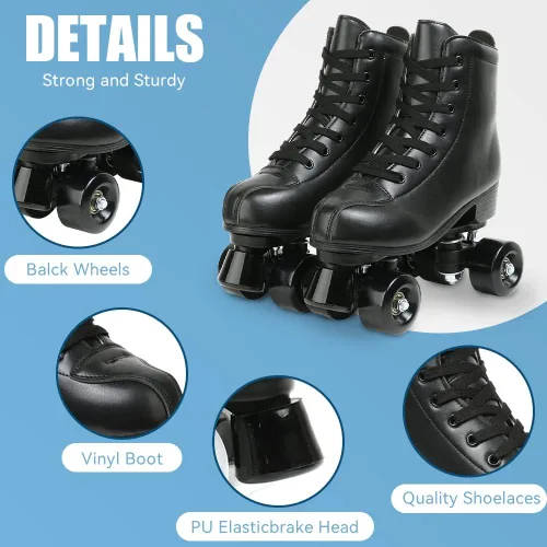 Vista 4 de Gets Patines de ruedas para mujer, ruedas iluminadas, de cuero artificial, ajustables, de doble fila, 4 ruedas, patines brillantes para adolescentes