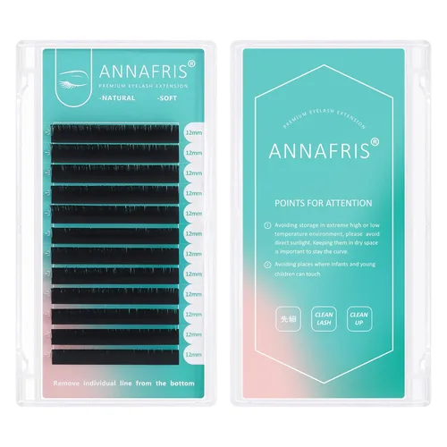 Vista 6 de Extensión de pestañas elipse planas, 0.006 in, rizo C de 0.55 pulgadas, natural, suave, negro mate, pestañas postizas individuales, puntas