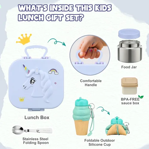 Vista 5 de Aimsnk Juego de Loncheras para Niños - Frasco de Alimentos Aislado de 12 oz, Bolsa Térmica, Envases de Comida para Almuerzo a Prueba de Fugas