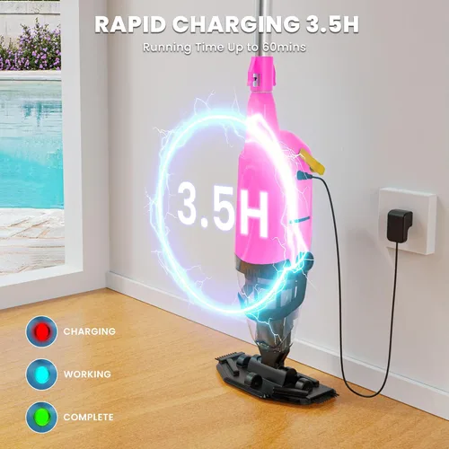 Vista 7 de Efurden Aspiradora de piscina de mano, limpiador de piscina recargable con tiempo de funcionamiento de hasta 60 minutos, ideal para piscinas sobre