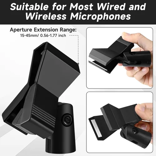 Vista 5 de Juego de clips de micrófono para soportes: 4 soportes de micrófono ajustables con adaptadores, micrófono inalámbrico y abrazadera para soportes