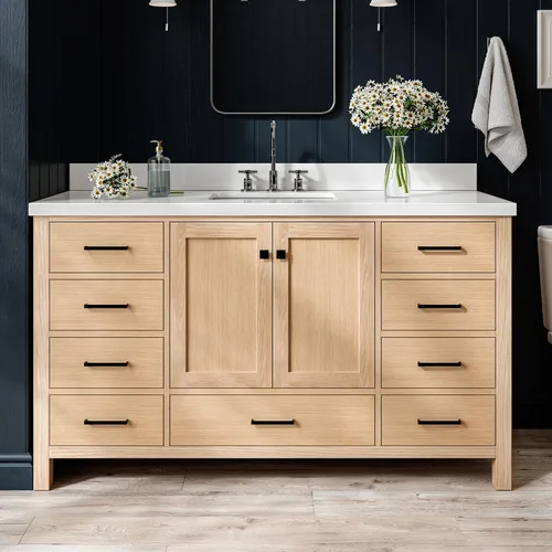 Vista 18 de ARIEL Cambridge - Mueble de baño de 42 pulgadas con fregadero, madera maciza, encimera y protector contra salpicaduras de cuarzo blanco puro de 1.5