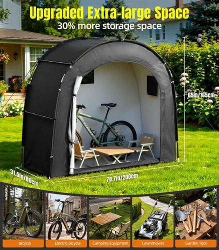 Vista 2 de Housolution Cobertizo de almacenamiento de bicicletas para 3 bicicletas, al aire libre portátil 210D Oxford grueso PU4000 cubierta impermeable
