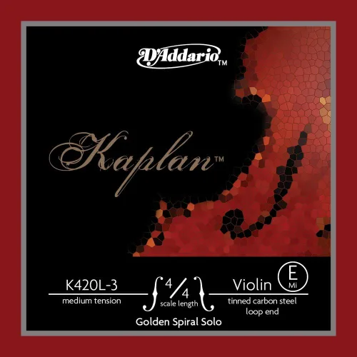 Vista 9 de D'Addario Kaplan - Cuerda de violín en espiral dorada - Cuerda E individual - K420B-3 - Cuerdas de violín - Escala 4/4, tensión media, extremo