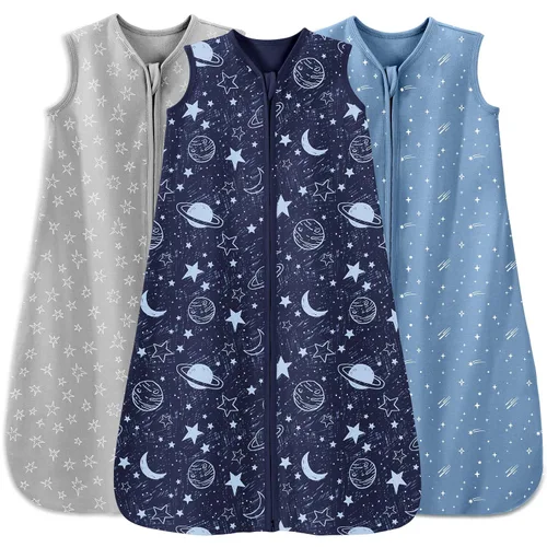 Vista 23 de Unnivoll - Saco de dormir para bebé de 0 a 6 meses, 0.5 tog, manta portátil para bebé, 3 unidades, 100 % de algodón, saco de dormir ligero