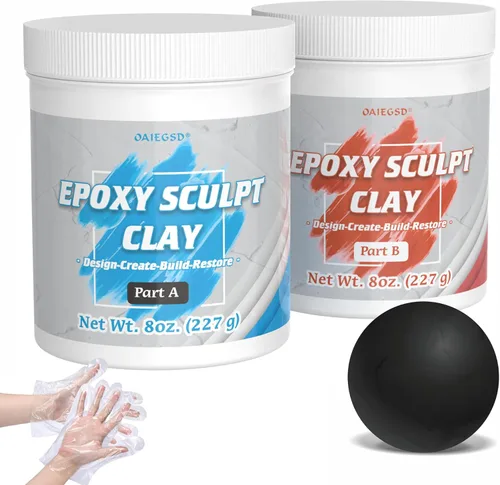 1 Libra de Arcilla de Escultura de Masilla Epoxy Negra, Compuesto de Modelado de 2 Partes (A & B) para Esculpir, Modelar, Construir, Reparar,