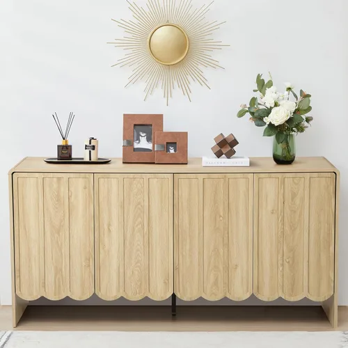 Vista 3 de ORRD Aparador buffet, armarios de almacenamiento con 4 puertas, gabinete de madera de granja con estantes ajustables y panel ondulado para sala