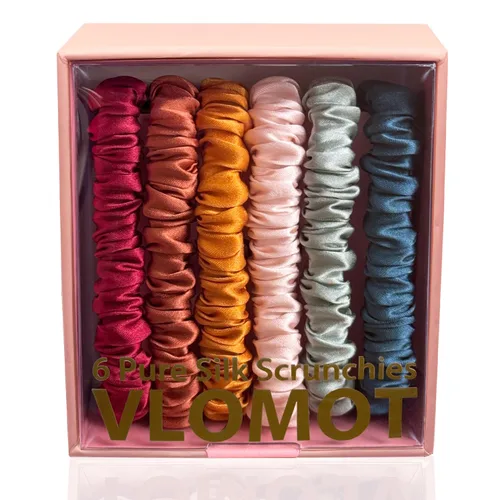 Vista 14 de VLOMOT Juego de 6 piezas 100 % de seda pura de morera, coletero de cabello con 6 colores elegantes, coletero delgado para el cabello de todos