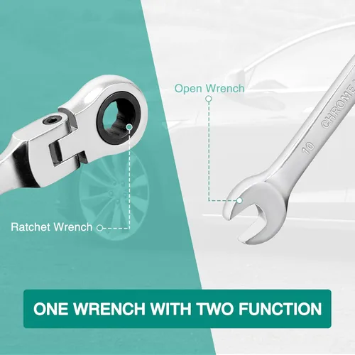 Vista 2 de Llave de 0.394 in con llave de trinquete de cabeza flexible de 12 puntos llave combinada métrica forjada y tratada térmicamente