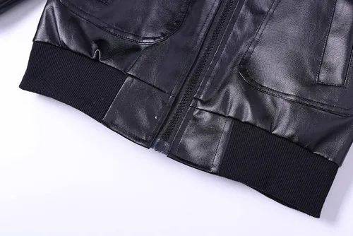 Vista 5 de Chaqueta Moto de cuero de la PU del cuello del soporte de moda de los muchachos (3-12) T