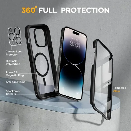 Vista 322 de Miracase - Funda para iPhone SE de 3ª/2ª generación 2022 2020 de cuerpo completo con protector de pantalla de vidrio integrado, resistente Negro