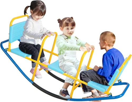 Costzon Teeter Totter - Balancín para niños al aire libre, balancín mecedor de metal 2 en 1 para niños pequeños con asas de fácil agarre, juguete